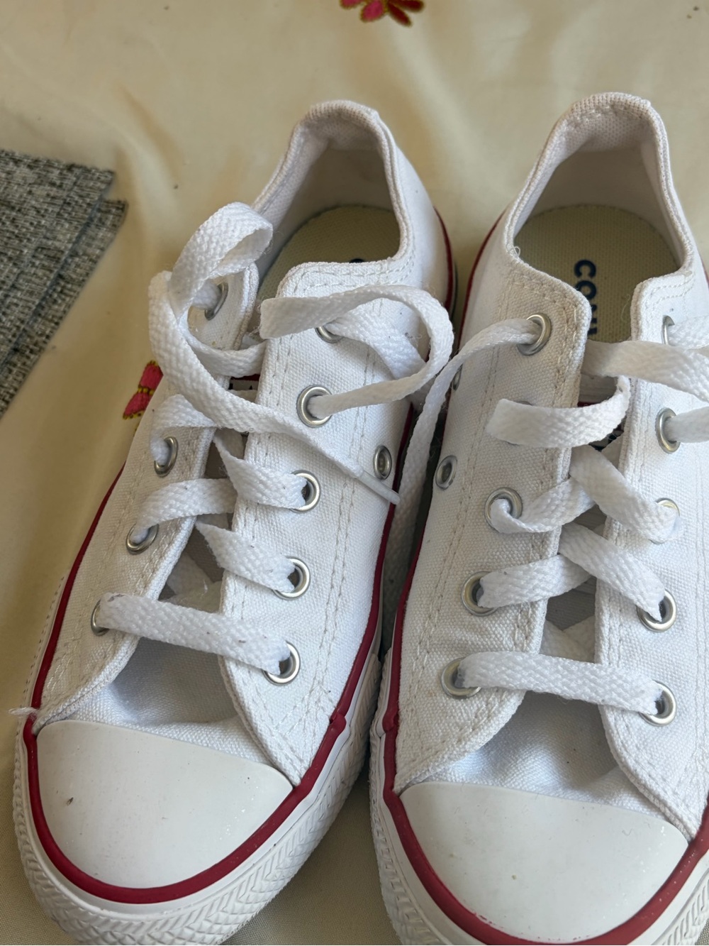 Converse Kids White Canvas Low Top Sneakers with Red Trim